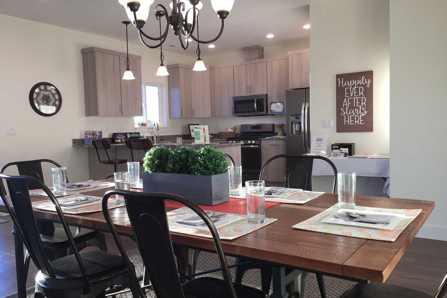 dining room table with room for six people