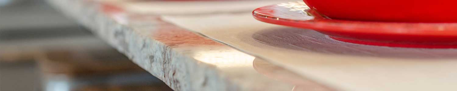 close up of granite counter top with finished edge