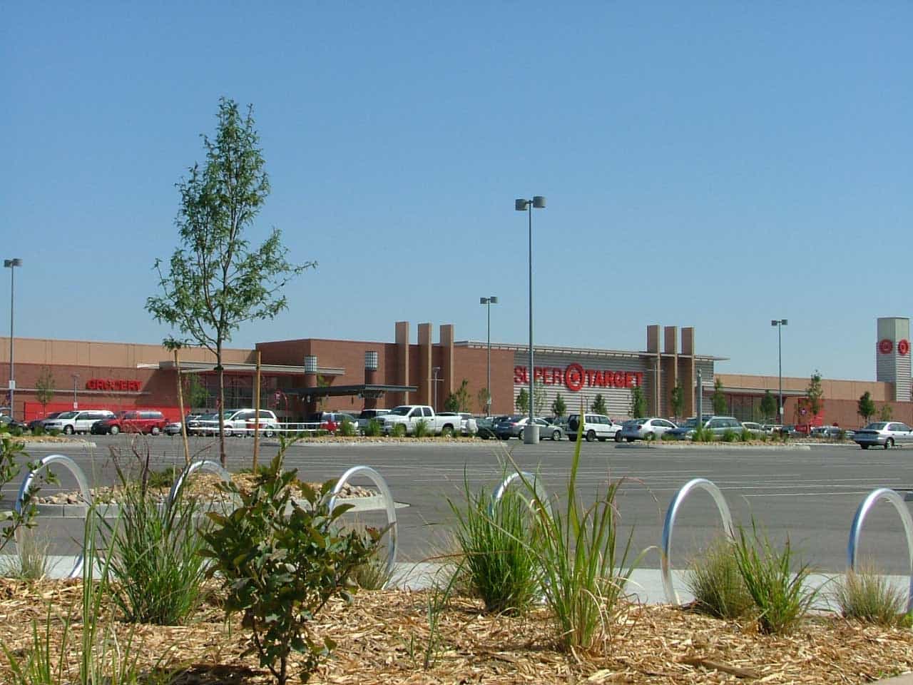 Super Target building and bike racks in the foreground